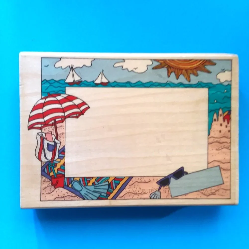 Beach Theme Wood Rubber Ink Stamp Frame Border Vacation Ocean Summer Crafts Fun